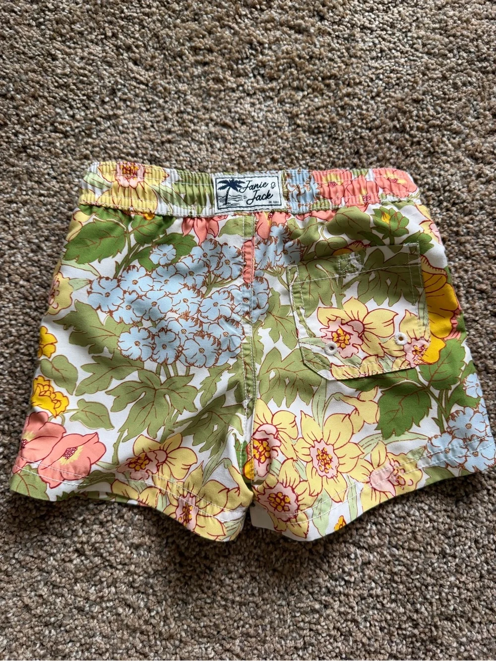 JANIE AND JACK Yellow Green Blue Colorful Floral Swim Trunks UPF 50+